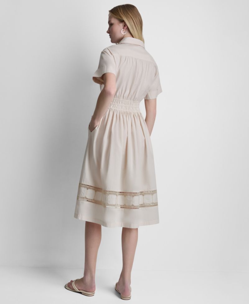 Women's Embroidered Short-Sleeve Cotton Shirt-Dress