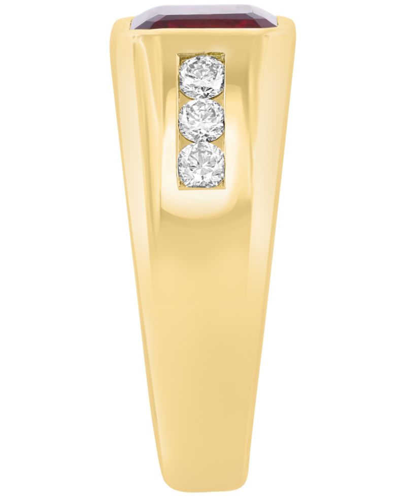 Men's Lab Grown Ruby (3-3/4 ct. t.w.) and Lab Grown Diamond (1/2 ct. t.w.) Ring in Gold Over Silver
