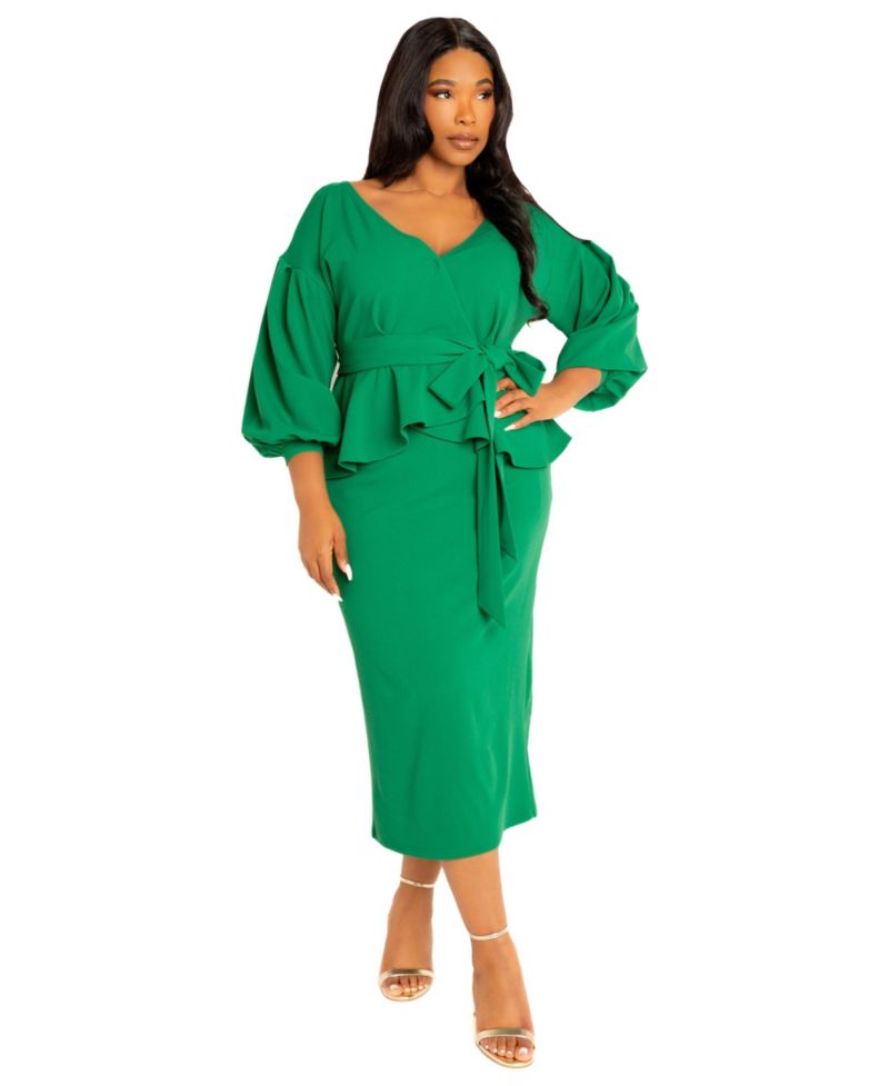 Plus Size Off Shoulder Peplum Midi Dress
