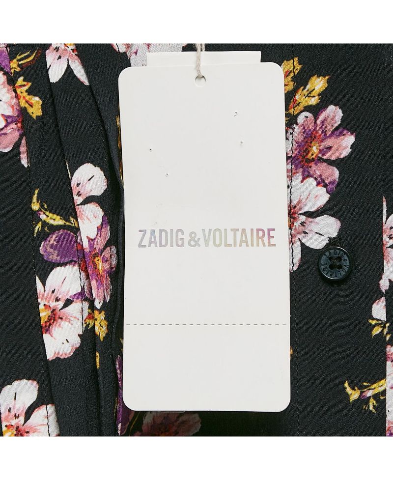 Women's Pre-Owned Zadig and Voltaire Black Floral Print Silk Pleated Button Front Maxi Dress