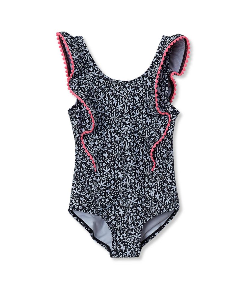 Girls Chlorine Resistant Scoop Neck Ruffle One Piece Swimsuit