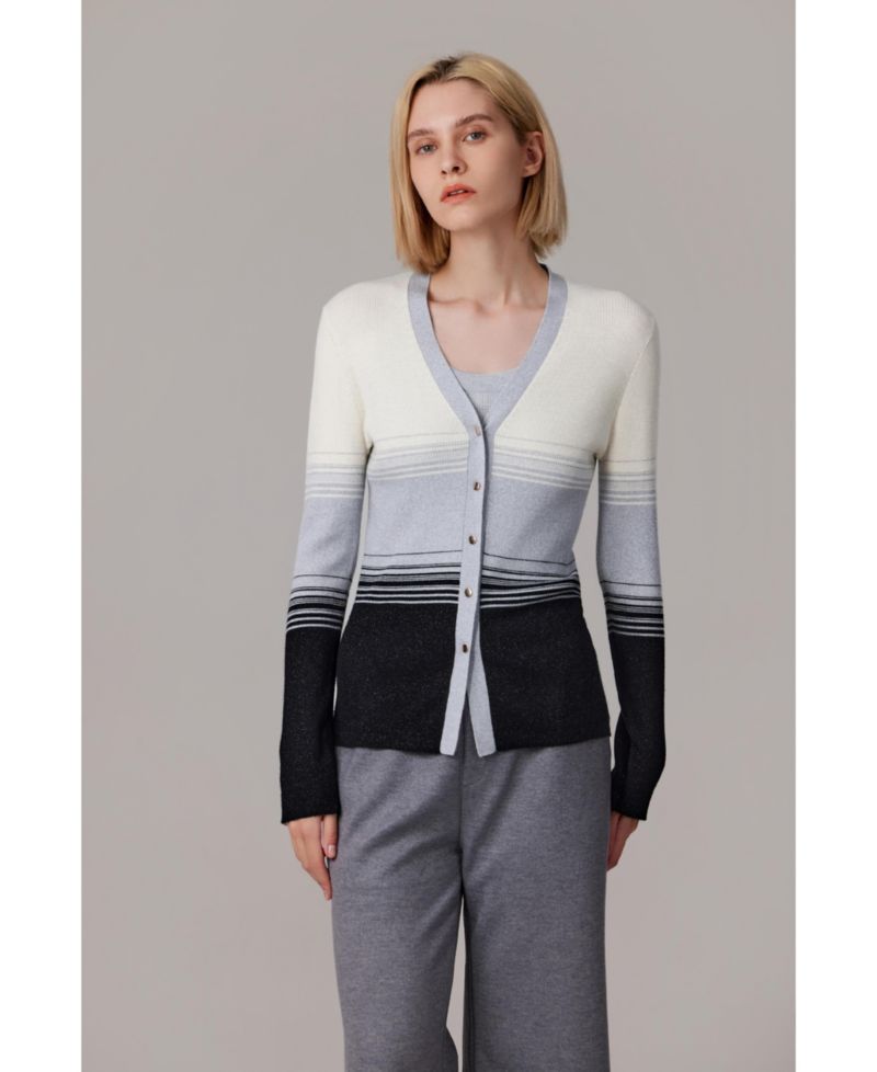 Women's Lurex Wool Cardigan | Metallic Button Up V Neck Sweater | Ultra Soft Ribbed Shimmer Knit | Machine Washable Cardigan Sweaters