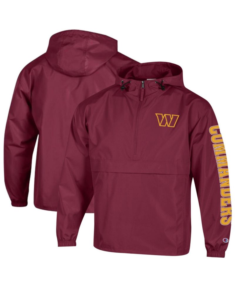 Men's Burgundy Washington Commanders Packable Hooded Windbreaker Half-Zip Jacket