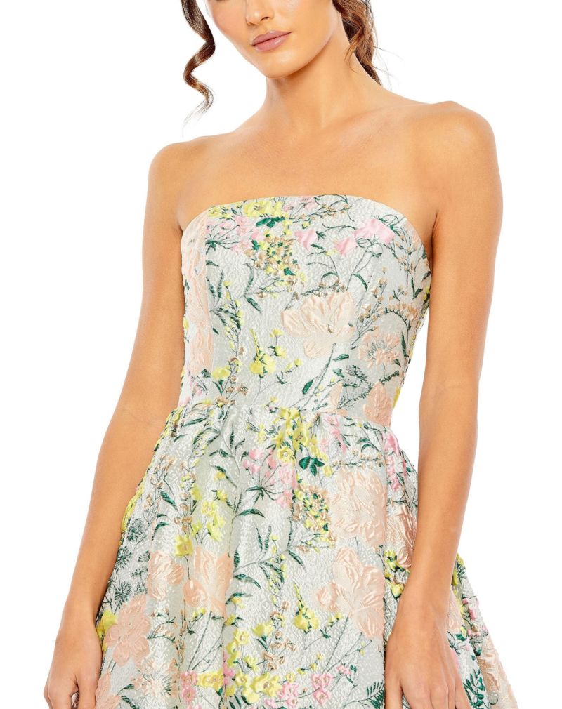 Women's Floral Brocade Strapless A Line Gown