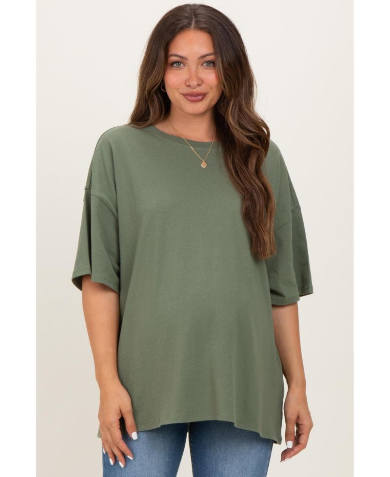 Maternity Oversized Short-Sleeve Crewneck Cotton T-Shirt