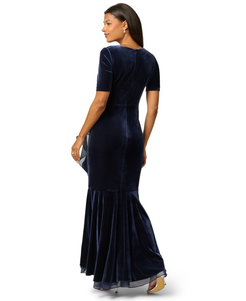 Women's V-Neck Velvet Cascade Gown