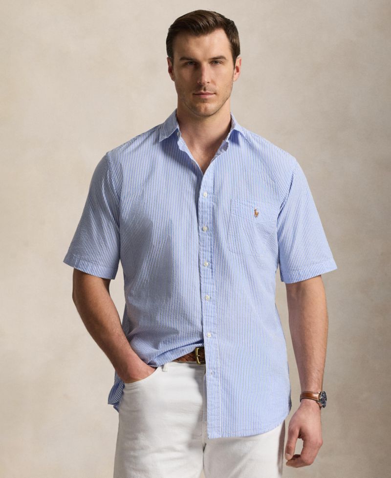 Men's Big & Tall Striped Short-Sleeve Seersucker Shirt