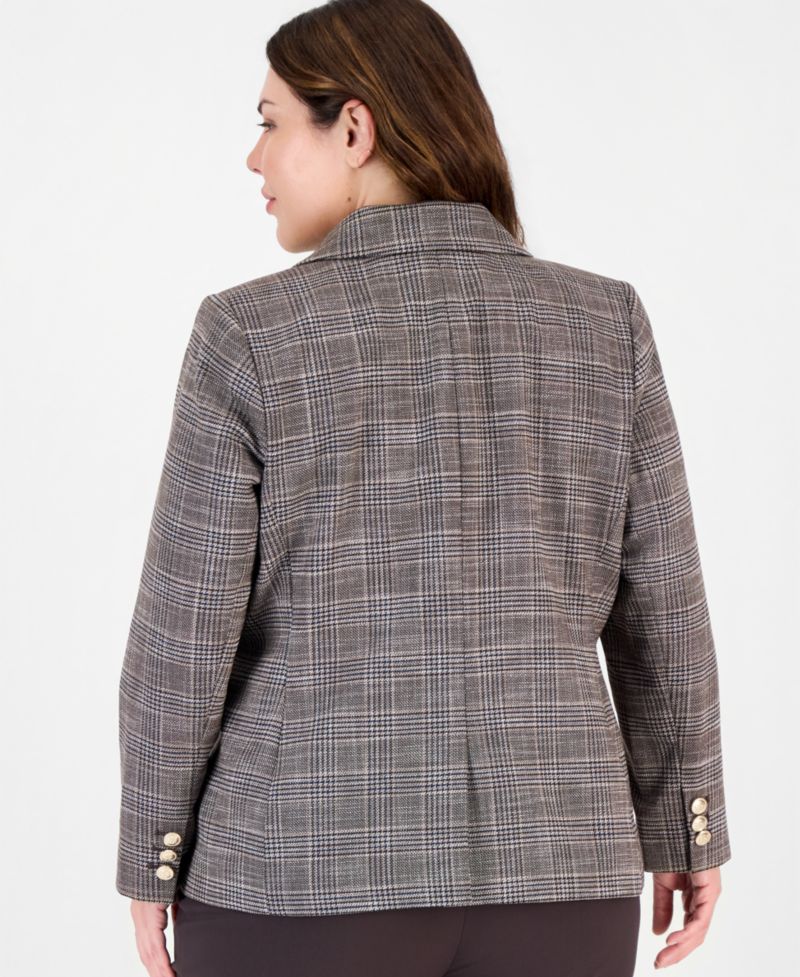 Plus Size Plaid Double-Breasted Blazer