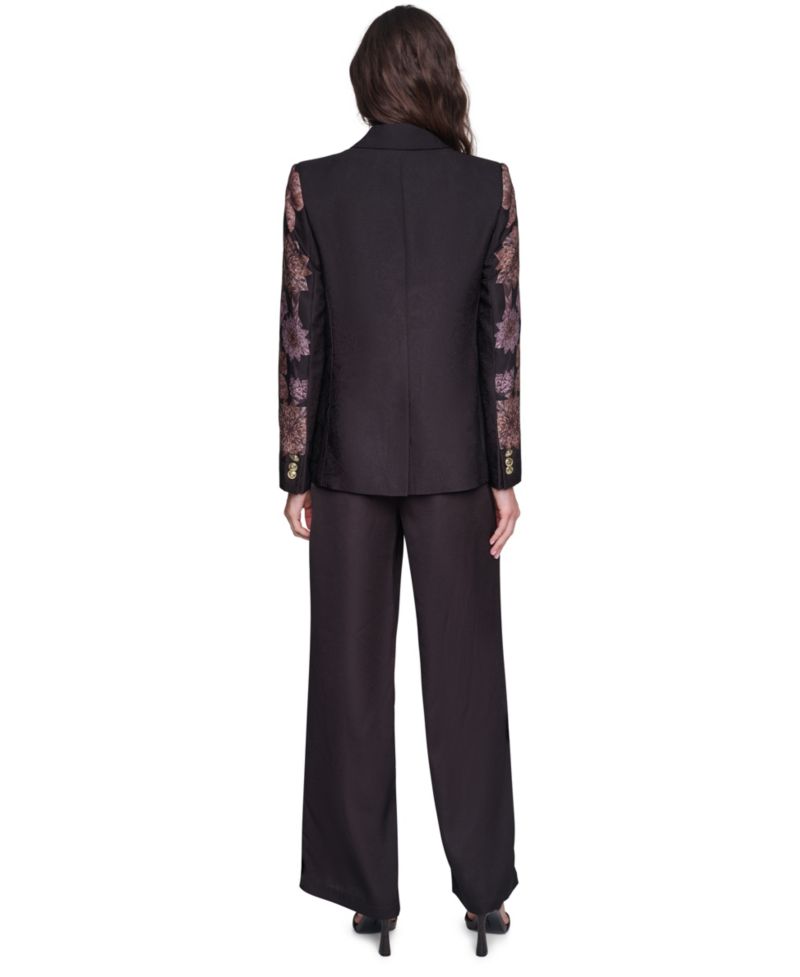 Women's Placed-Print Long-Sleeve Short Blazer and Wide-Leg High-Waisted Floral-Print Pants