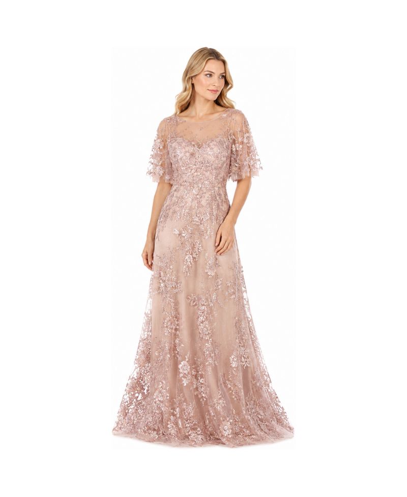 Women's Long Bell Sleeve V-Neck Beaded Gown