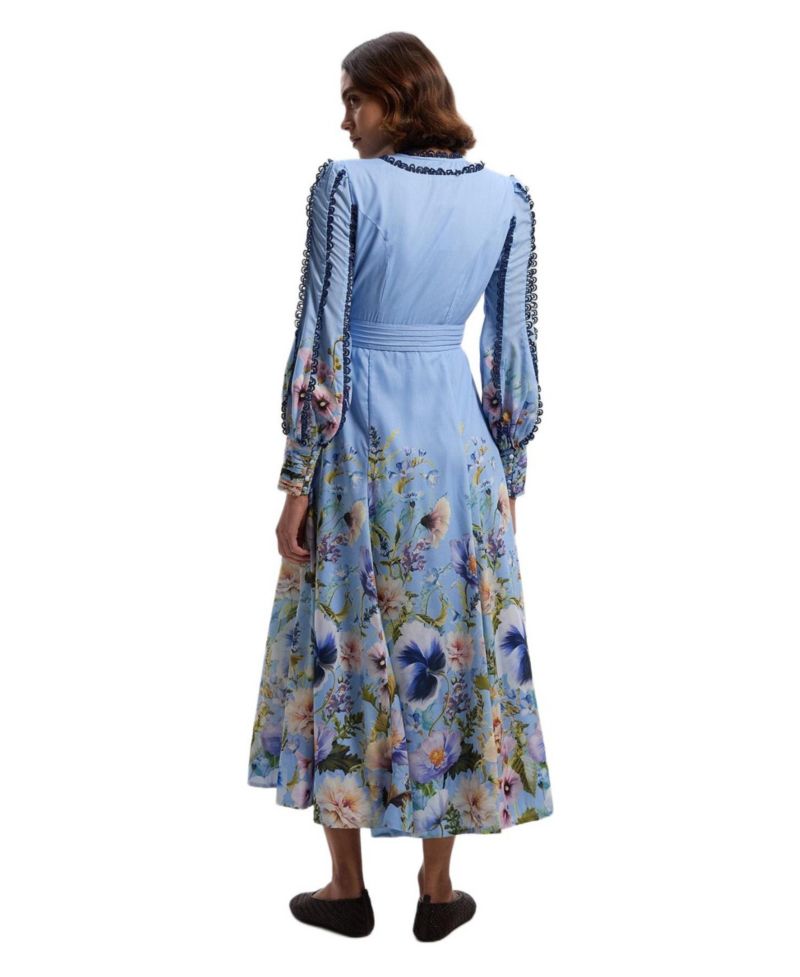 Women's Trailing Floral Woven Plunge Maxi Dress