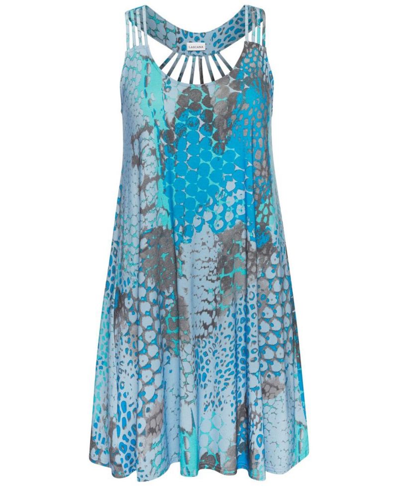 Women's Viscose Printed Strappy Detail Racerback Scoop-Neck Short Dress
