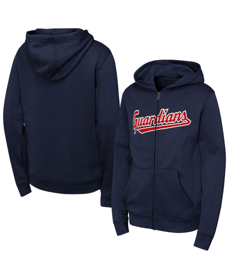 Big Boys and Girls Navy Cleveland Guardians Wordmark Fleece Full-Zip Hoodie