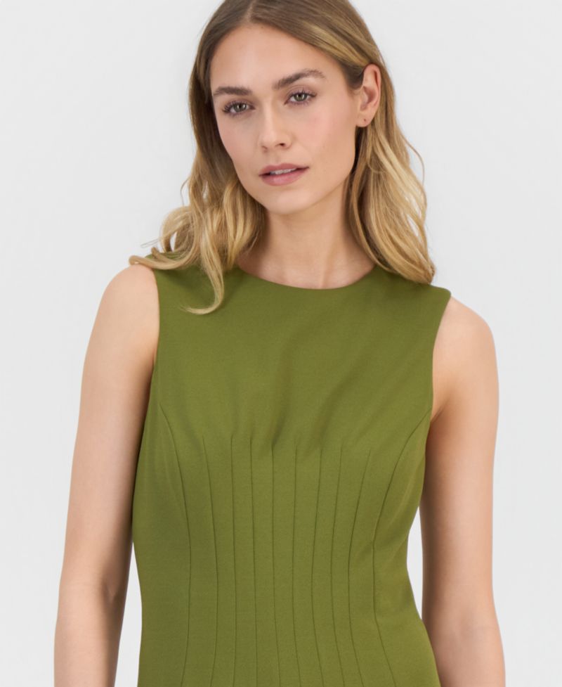 Women's Pleated-Waist Scuba-Crepe Sheath Dress