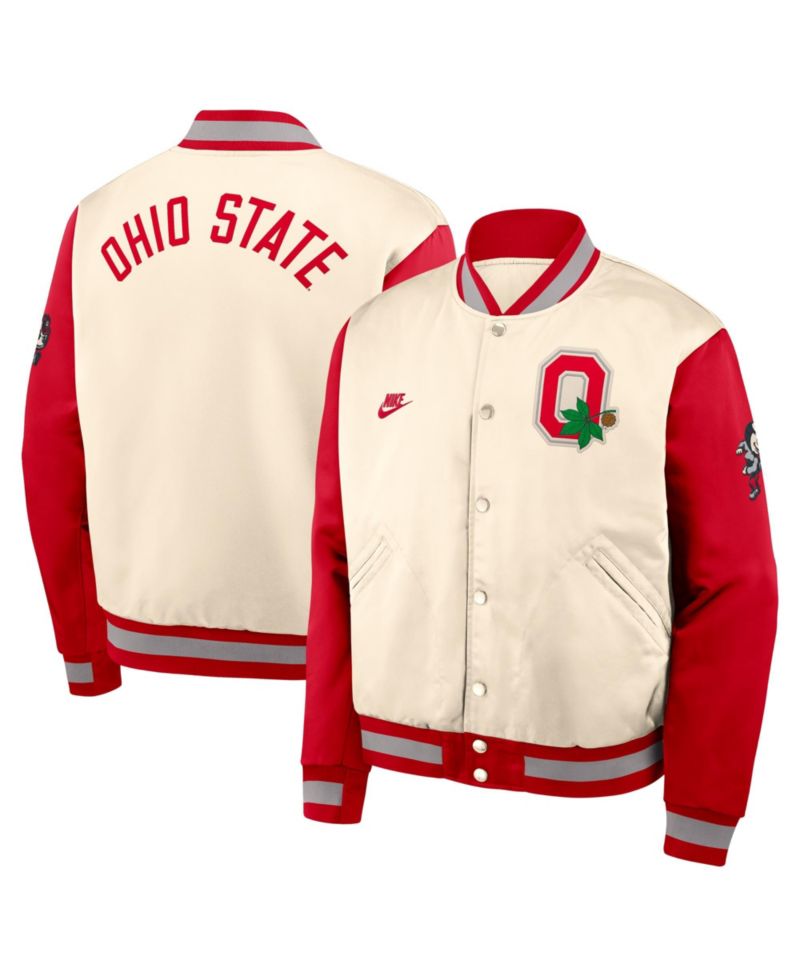 Men's Natural/Scarlet Ohio State Buckeyes Legacy Full-Snap Bomber Jacket