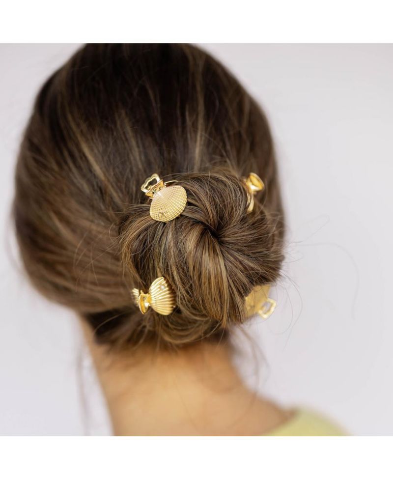 Women's Mini Claw Clip Set of 4 - Gold Seashell