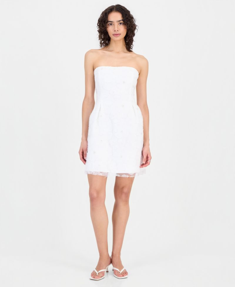 Women's Beaded Floral Strapless Mini Dress