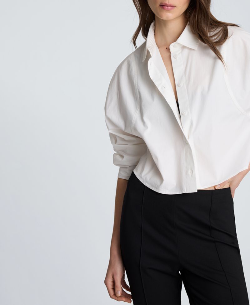 Women's Exaggerated Armhole Cropped Long Sleeve Button Front Shirt