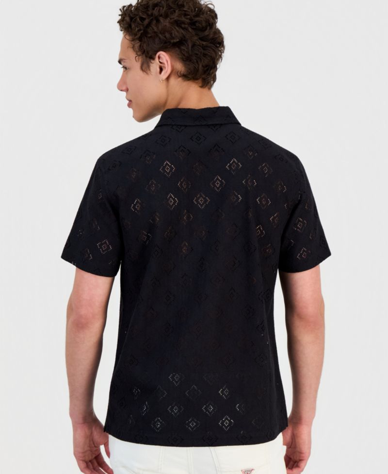 Men's Geo Linework Jacquard Short-Sleeve Shirt
