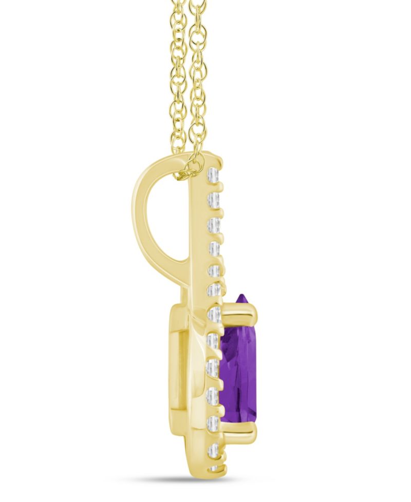 Gemstone and Diamond Halo Pendant Necklace (1/5 ct. t.w.) in 10k White Gold (also in 10k Yellow Gold)