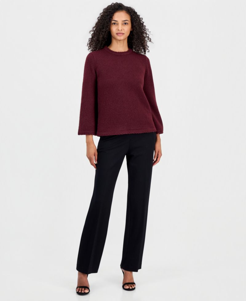 Petite Braided-Trim Long-Bell-Sleeve Sweater