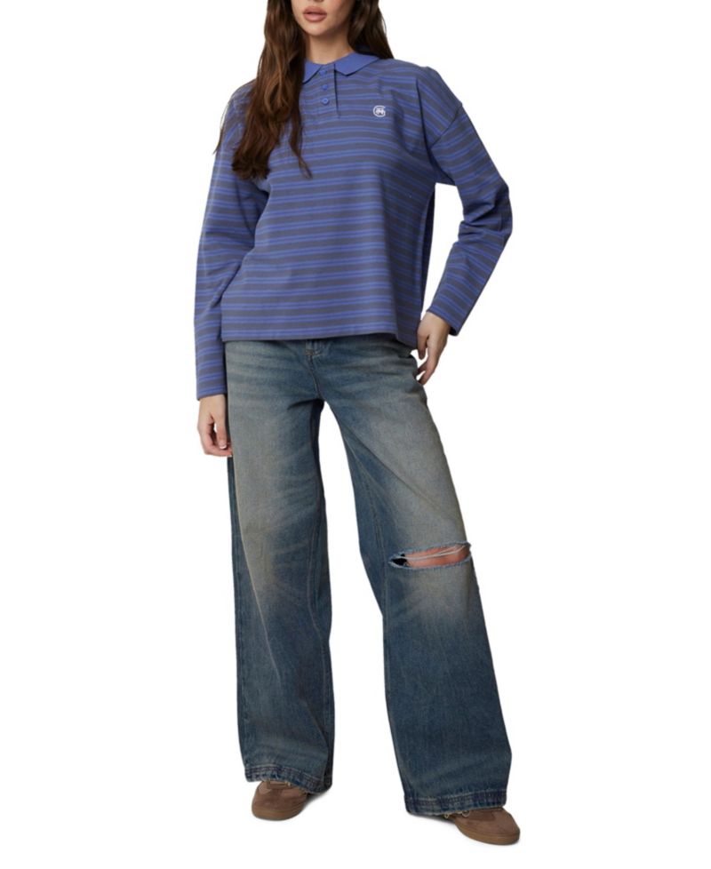 Women's Long Sleeve Striped Polo