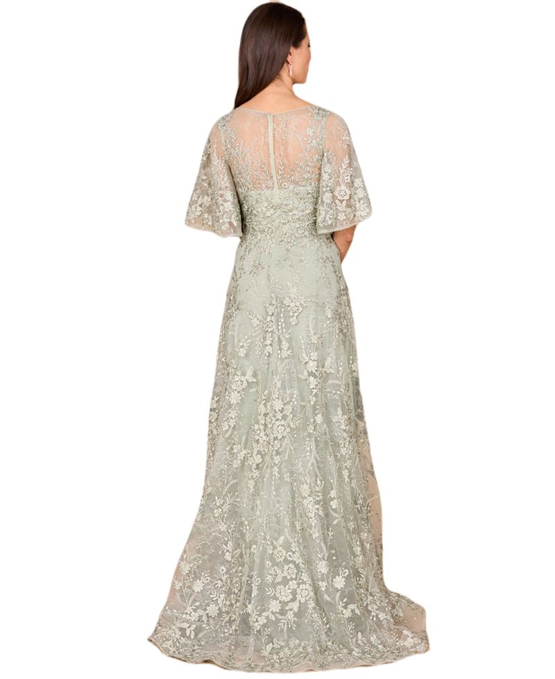 Women's V-neck, Cape Sleeve Gown