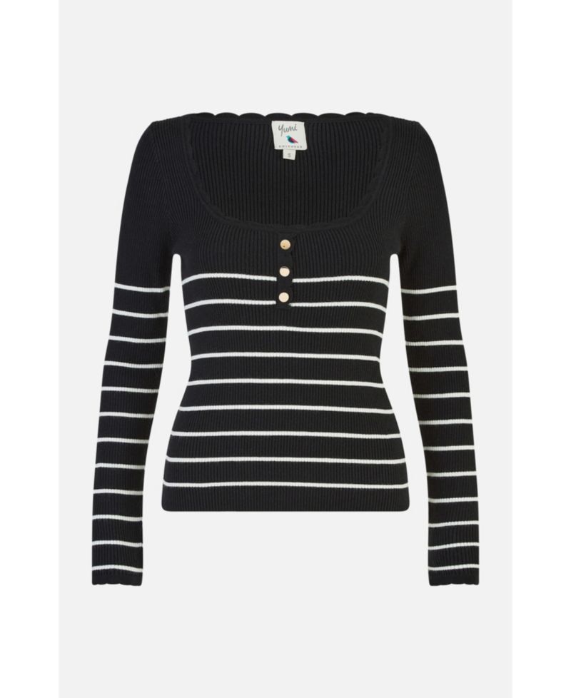 Women's Button Detail Long Sleeve Rib Knit Top