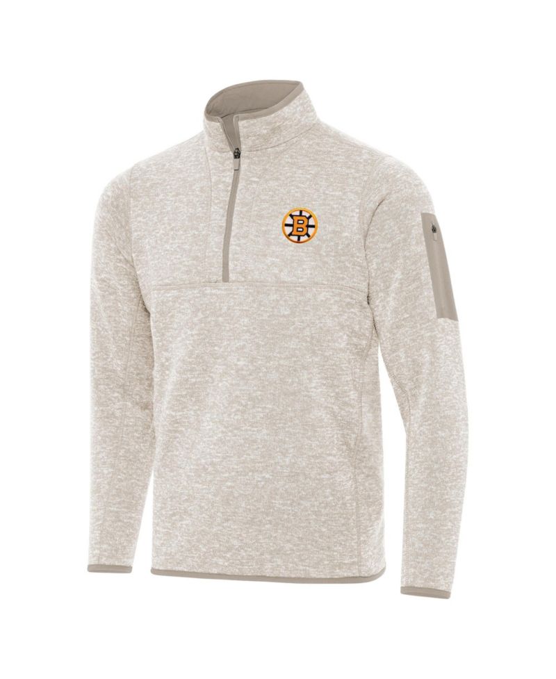 Men's Oatmeal Boston Bruins Fortune Quarter-Zip Pullover Jacket
