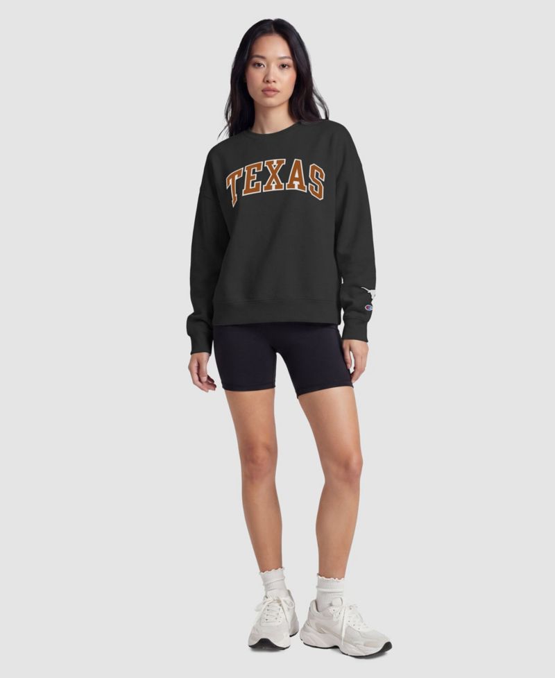 Women's Black Texas Longhorns Fleece Crew Sweatshirt