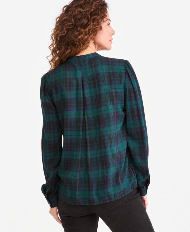 Women's Plaid Long-Sleeve Pleat Front Shirt