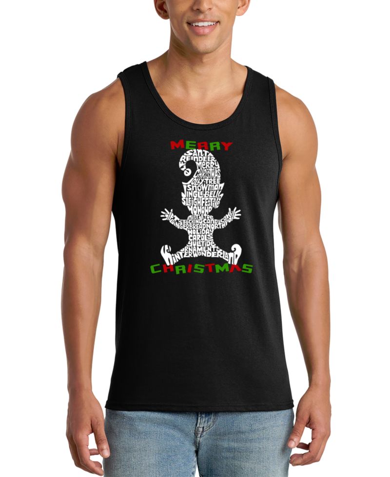 Men's Gingerbread Man Merry Christmas Word Art Graphic Tank Top