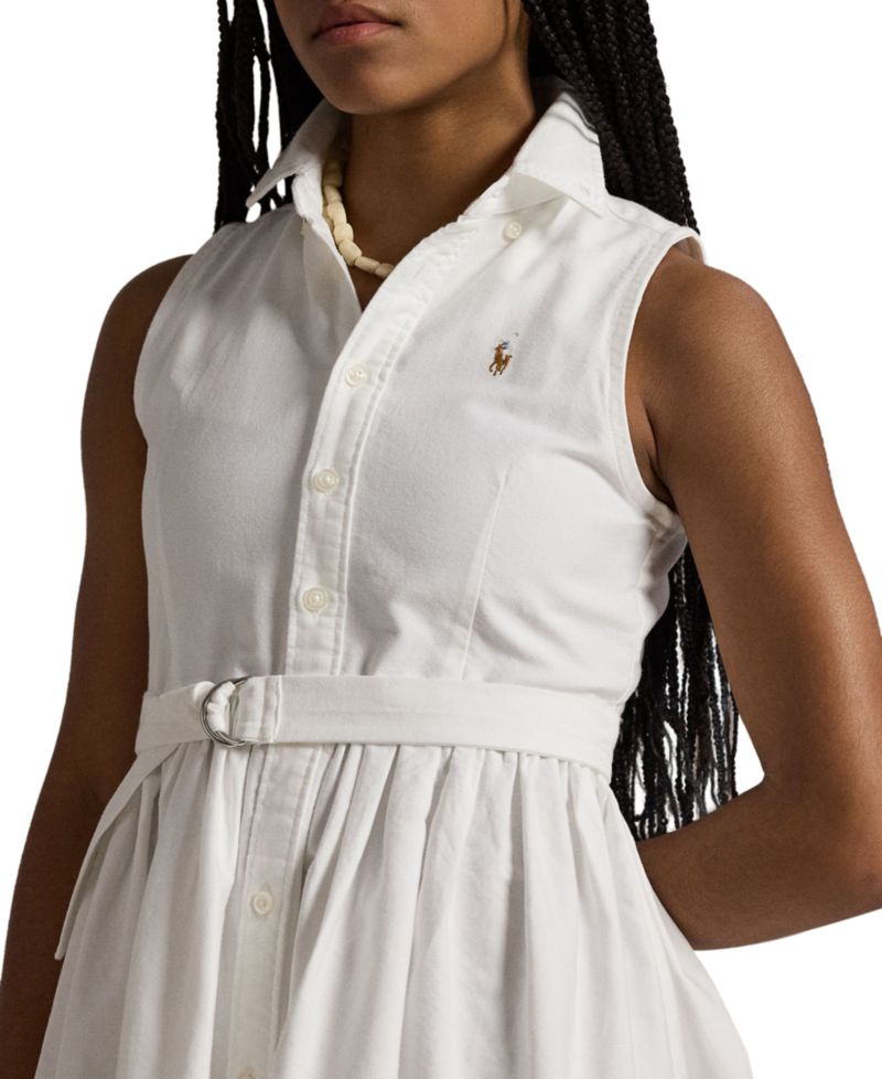Girls' 7-16 Belted Cotton Oxford Shirtdress
