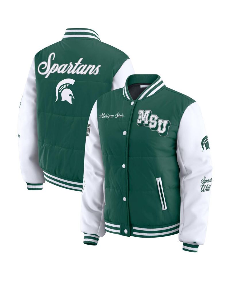 Women's Green Michigan State Spartans Varsity Full-Snap Puffer Jacket
