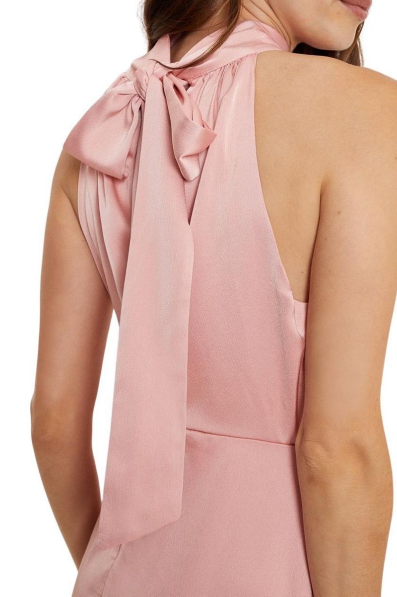 Women's Satin Halter Neck Midi Bridesmaid Dress