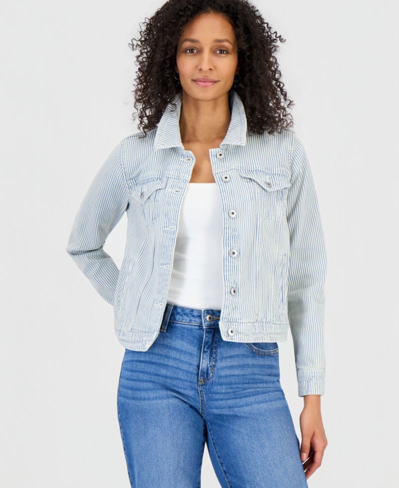 Petite Striped Denim Jacket