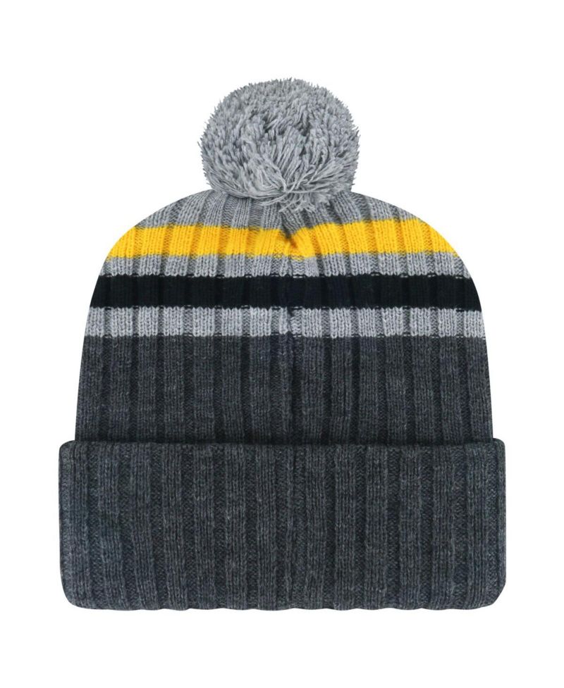 Men's Gray Pittsburgh Penguins Stack Patch Cuffed with Pom Knit Hat