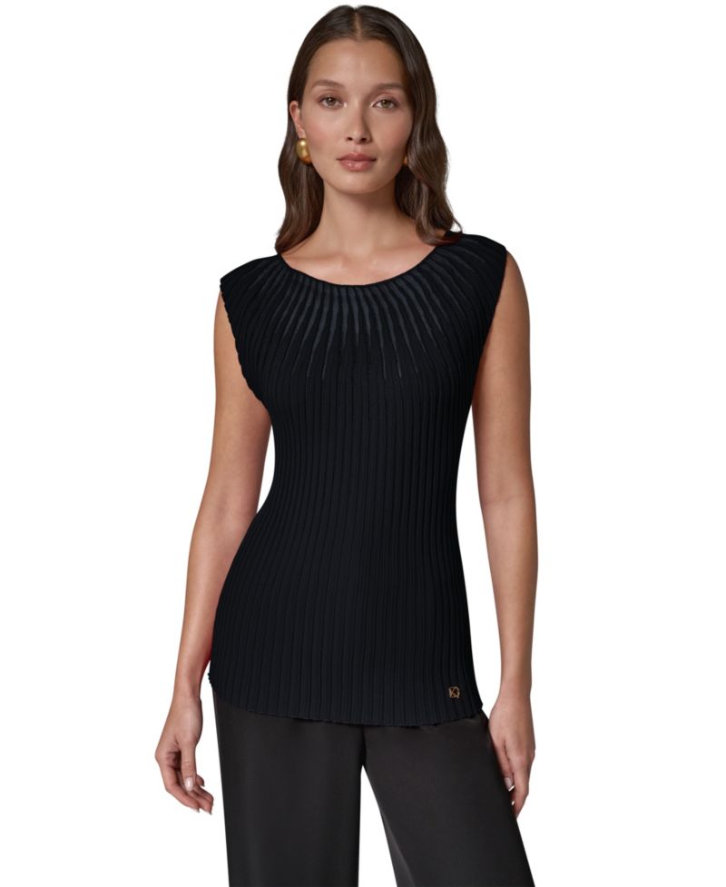 Women's Crewneck Sleeveless Ribbed Pullover Sweater