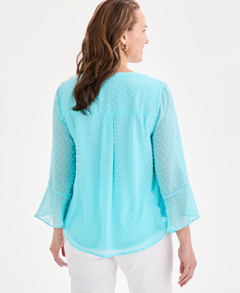 Women's Petite Textured Pintuck Ruffle Sleeve Top