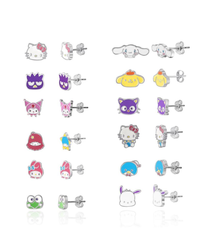 Sanrio and Friends Stud Earring Set - 12 Pairs, Officially Licensed
