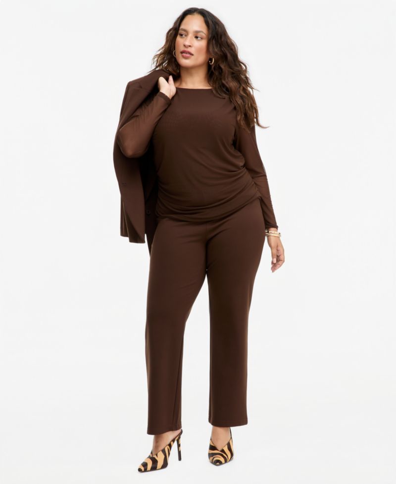 Plus Size Long Sleeve Sheer Mesh Ruched Top