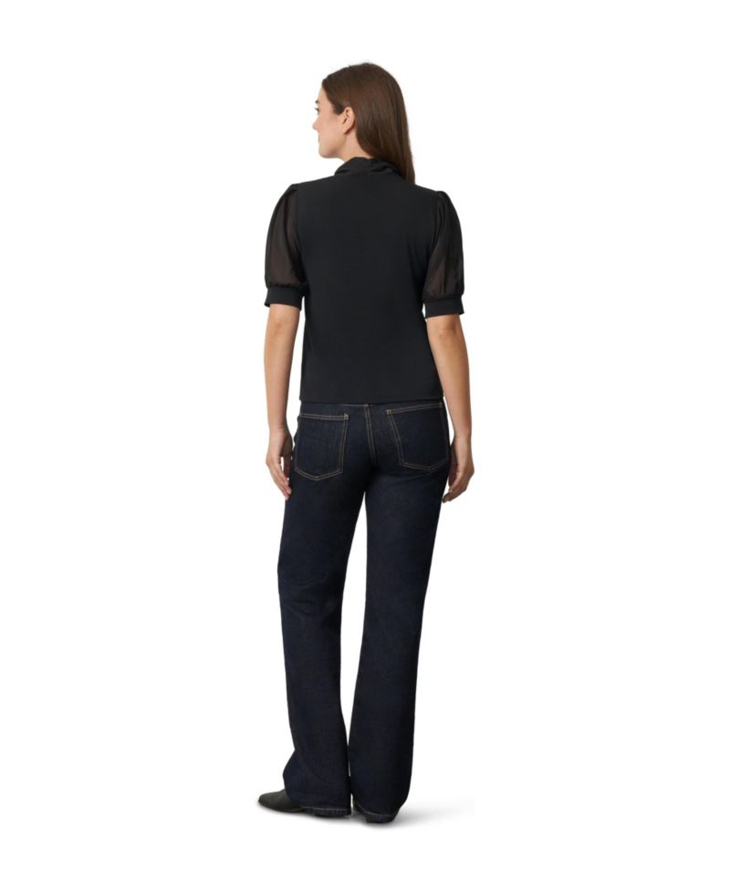 Women's Tie-Neck Short-Sleeve Puff Blouse