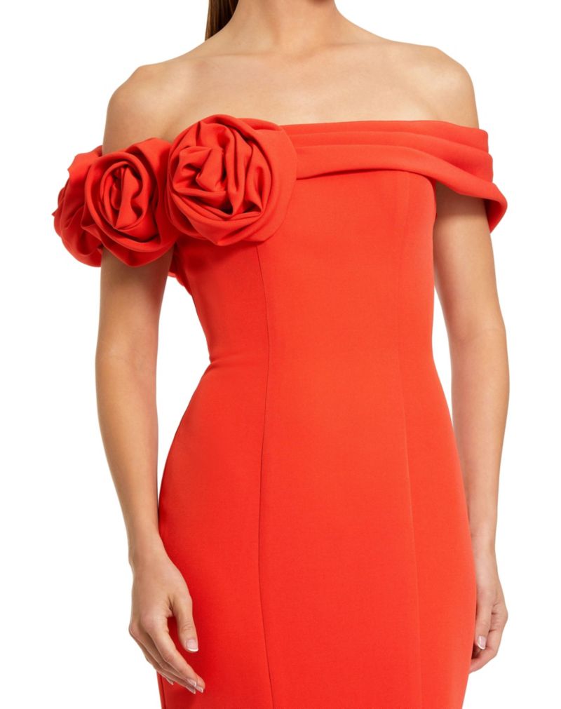 Women's 3D Floral Crepe Off The Shoulder Gown