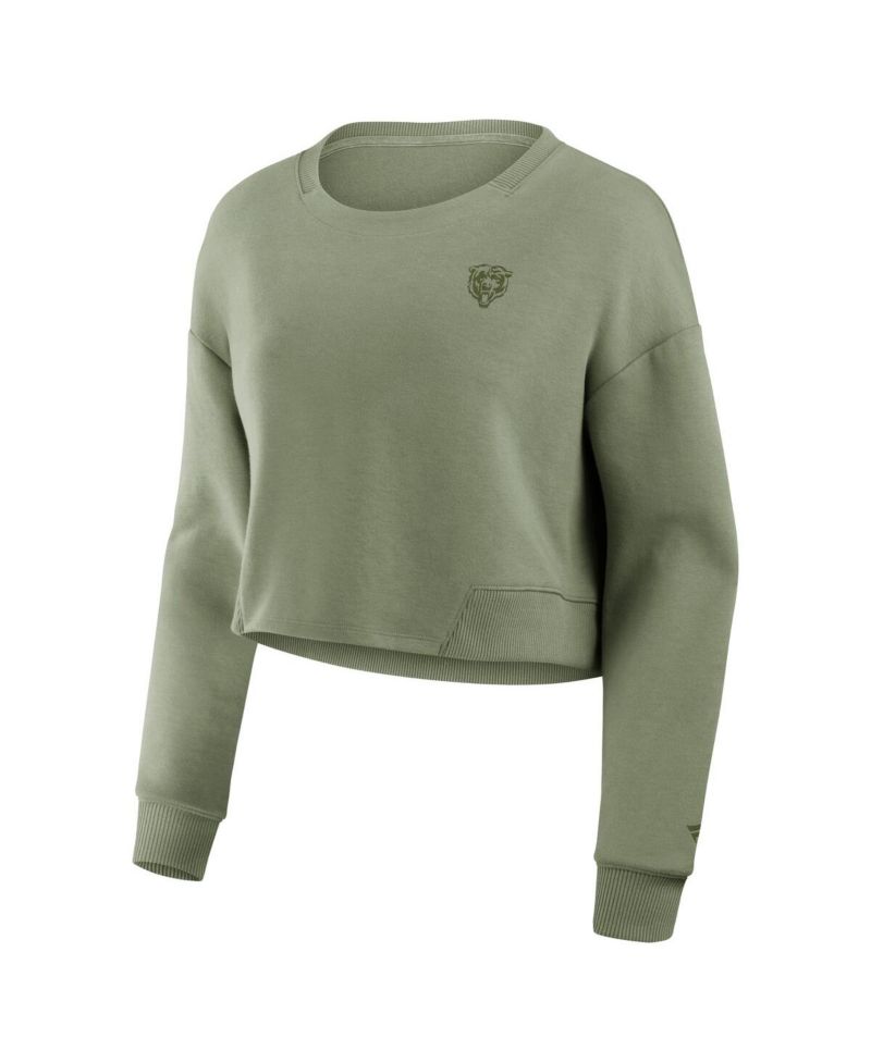 Women's Olive Chicago Bears Studio Tri-Blend Cropped Pullover Sweatshirt