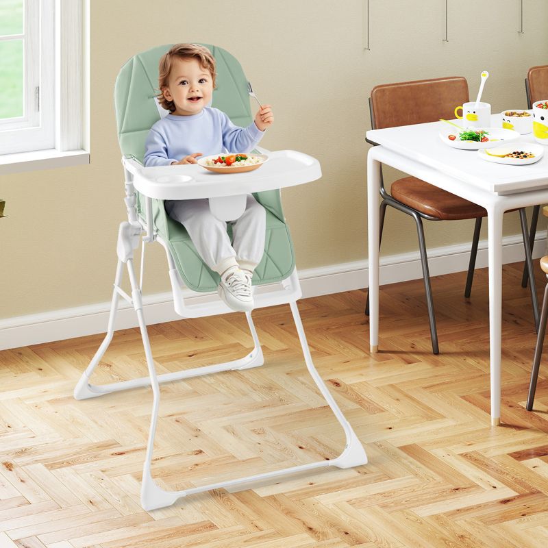 Toddler Easy Clean Compact Highchair with Removable Adjustable Tray and PU Seat Cushion
