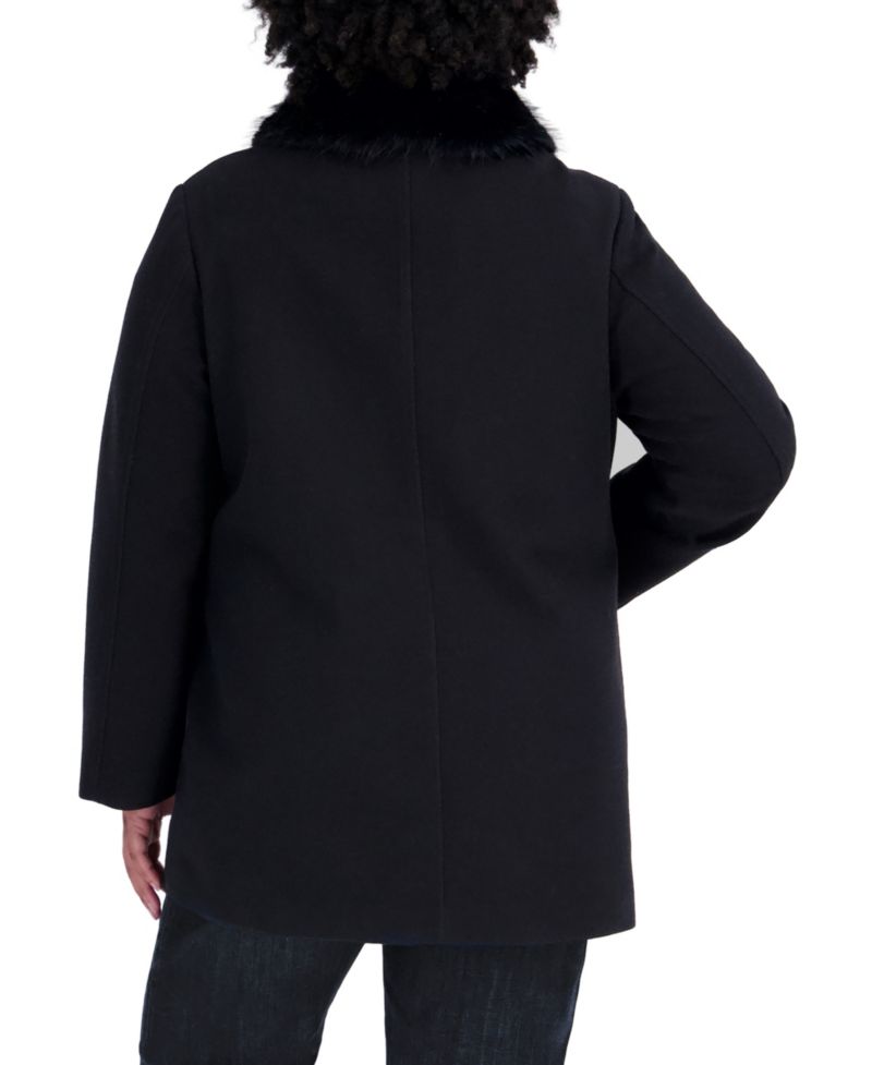 Plus Size Faux-Fur-Collar Car Coat