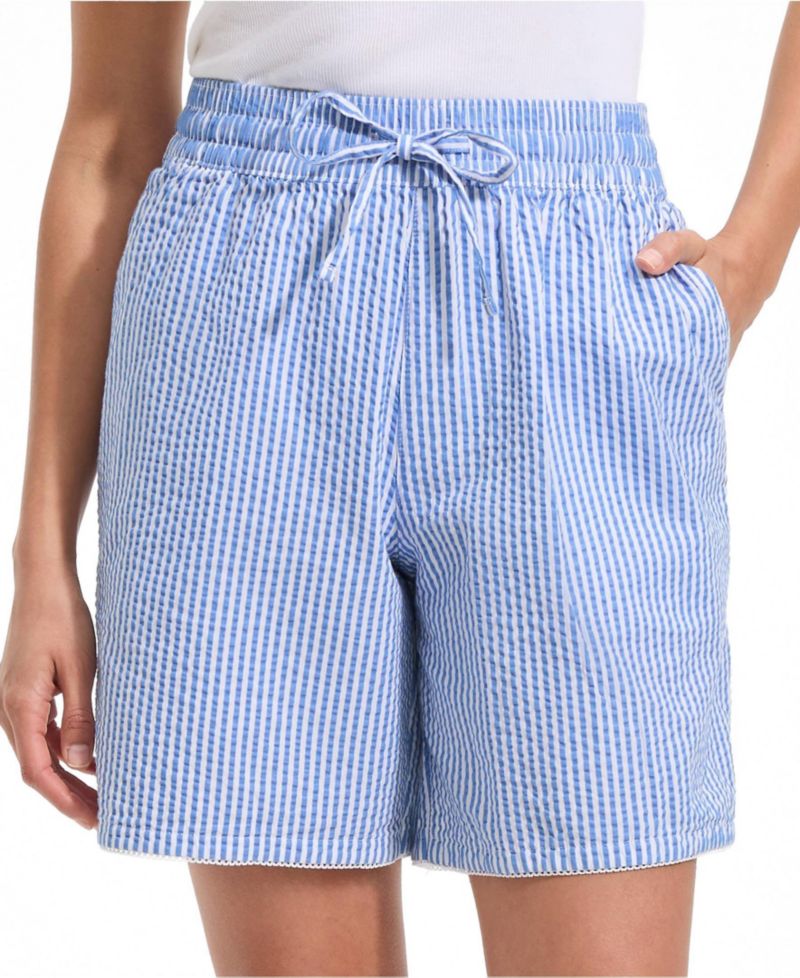 Women's Seersucker High Rise Pull On 7" Shorts