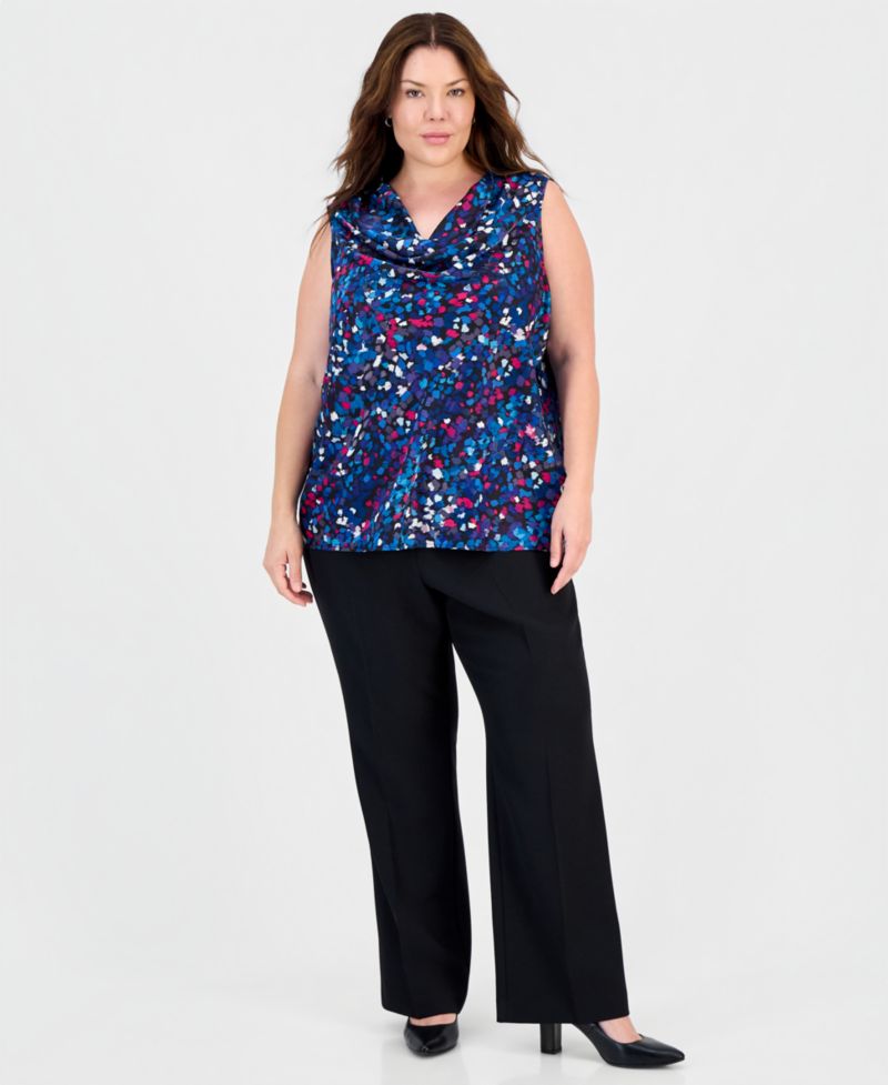 Plus Size Cowl-Neck Sleeveless Satin Blouse