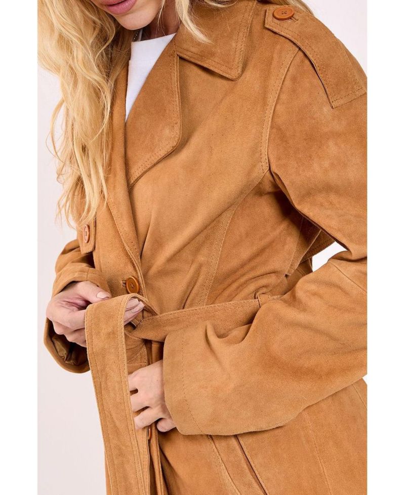 Women's Real Suede Trench Coat