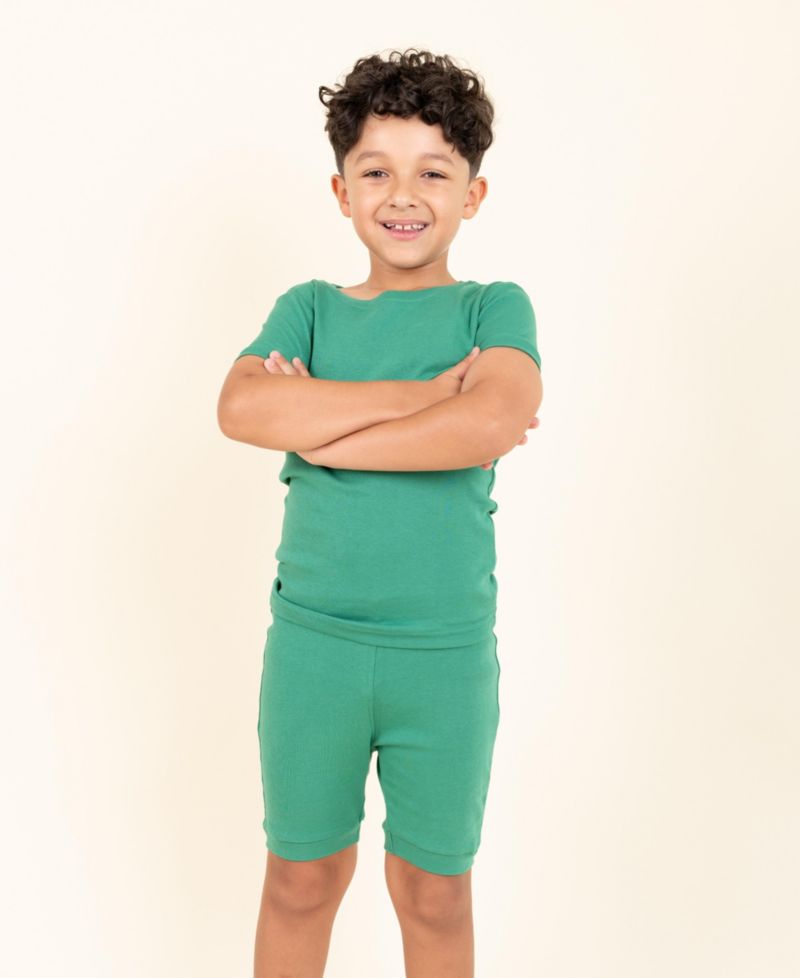 Kids Matching Family Two Piece Cotton Short Sleeve Shirt and Shorts Solid Color Pajamas 6-14